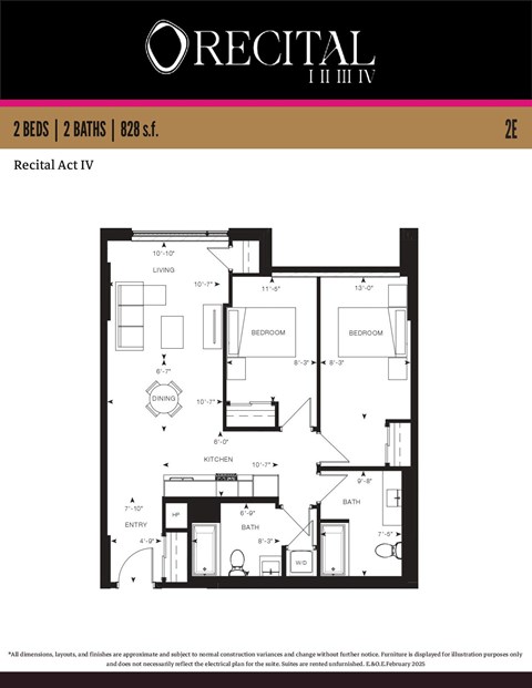 Floor plan for 2 beds, 1 bath, 879 sqft